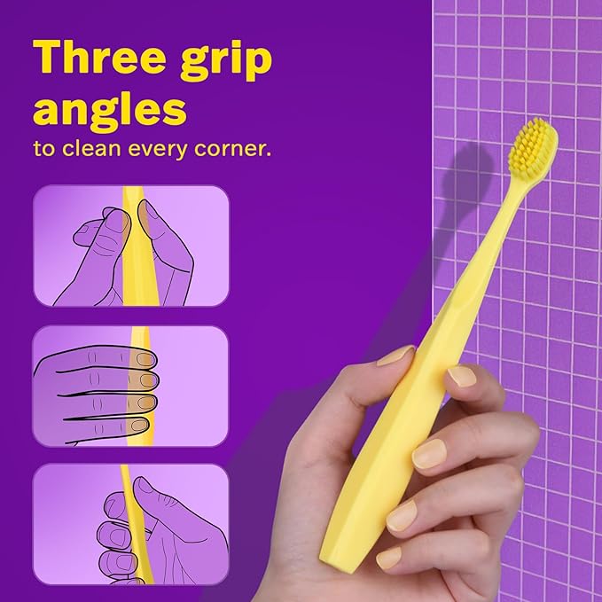 Max Extra-Soft Toothbrush for Adults Sensitive Gums – Gentle Bristles, Wide Angled Head for Back Teeth, Ergonomic Non-Slip Grip, BPA-Free Handle, Individually Wrapped, 4-Pack (Yellow)