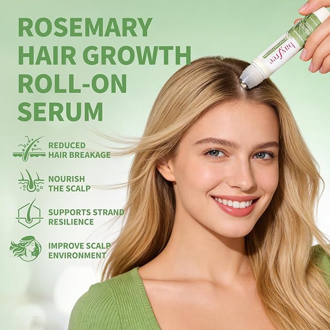 Rosemary Oil for Hair Growth Serum Roll On with 3% Rosemary, Hydrating & Non-Greasy Scalp Serum for Thicker-Looking Hair, Daily Care Massage Roller Applicator for Men & Women, 25ml