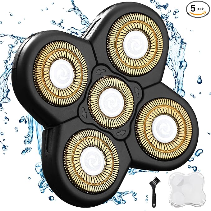 Men's Electric Shaver Replacement Heads 5D Sharp Head Shaver Replacement Heads Floating Shaver Blades for Electric Rotary Shaver (5 heads Gold)