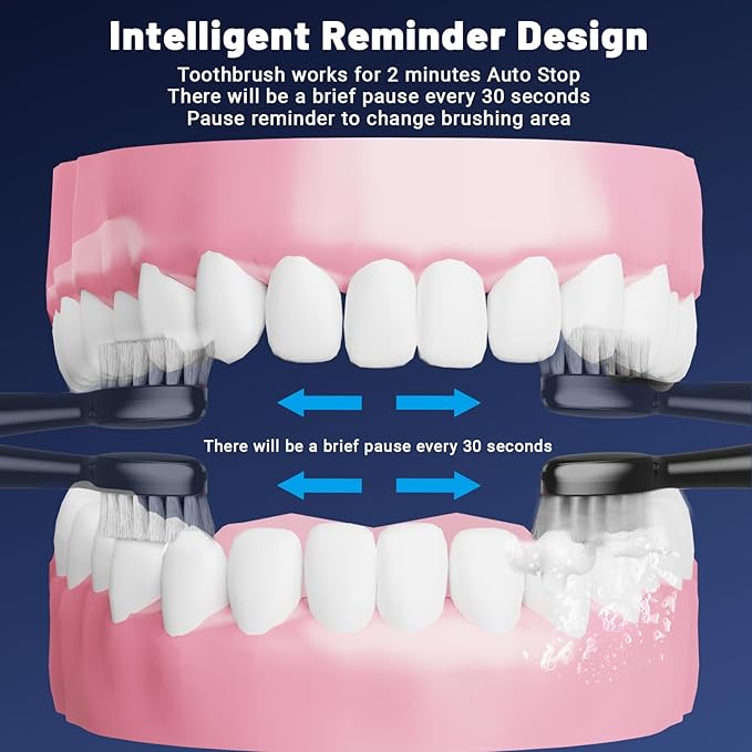 Electric Toothbrush with Water Flosser,Portable Flossing Toothbrush White 8 Mode,IPX8 Waterproof,Equipped Brush Head and Nozzle,for Travel and Home-Black