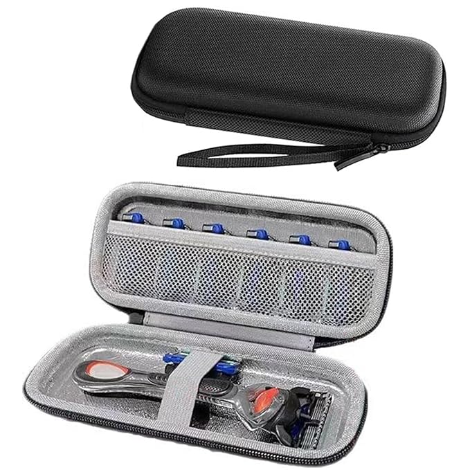 Razor Cover Travel Razor Case, Compatible with Gillette & Harrys, Razor Travel Case Razor Holder For Men Cord Travel Organizer, Zipper Carrying Bag (Black)