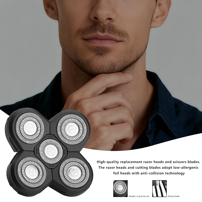 3 PCS Universal 5 Blades Head Shaver Replacement heads for Freebird Head shaver and Other Brand shaver Black
