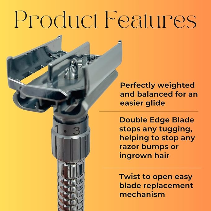 G.B.S Men's Heavy Duty Long Handle Adjustable Double Edge Safety Razor Stainless Steel Construction, Ergonomic Handle, Comes with Free 10 Blade Refills