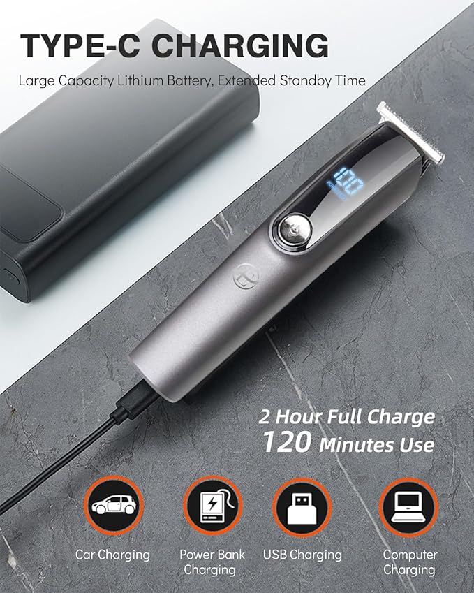 Beard Trimmer for Men - 5 in 1 Kit Electric Razor, Nose Hair Trimmer with LED Display, Cordless Mustache Body Face Grooming Kit, Rechargeable Beard Shaver (Aluminum)
