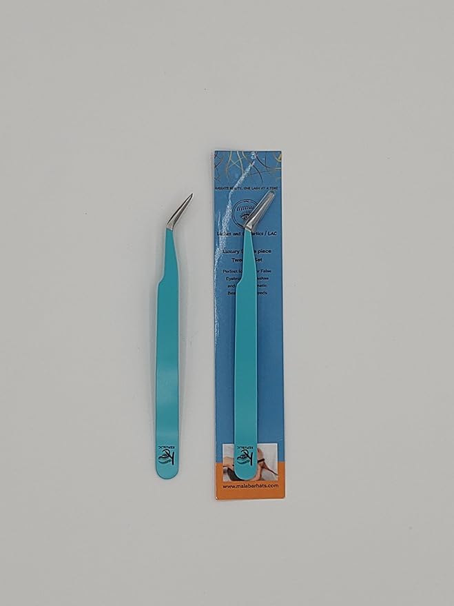 Blue Curved Professional Tweezer Great For Eyebrow, Eyelash, Facial, Ear, Nose & Ingrown Hair Remover Treatment. Make Perfect Eyebrow Shapes (Blue)