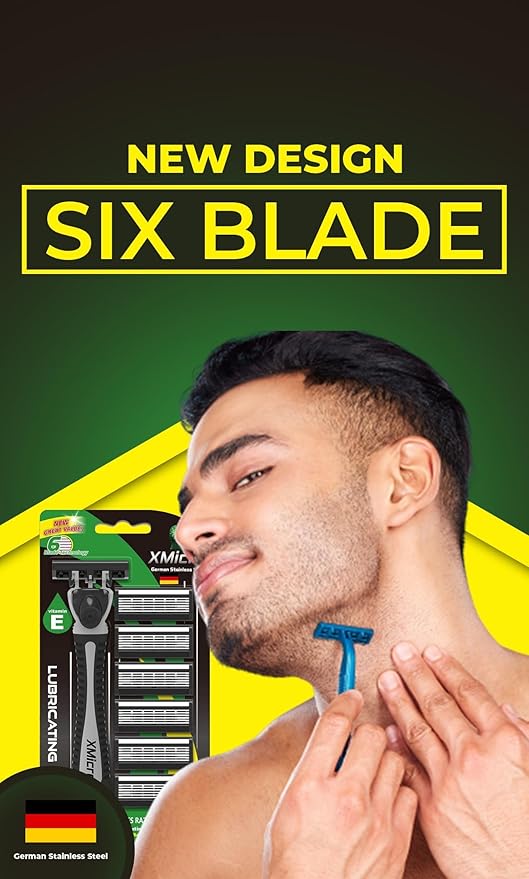 XMicro® Razors for Men, 1 Razor, 7 Blade Refills with German Stainless Steel, Lubricated with Vitamin E, Aloe for Smooth Shave, Shields Against Irritation, Light Weight Version X Men