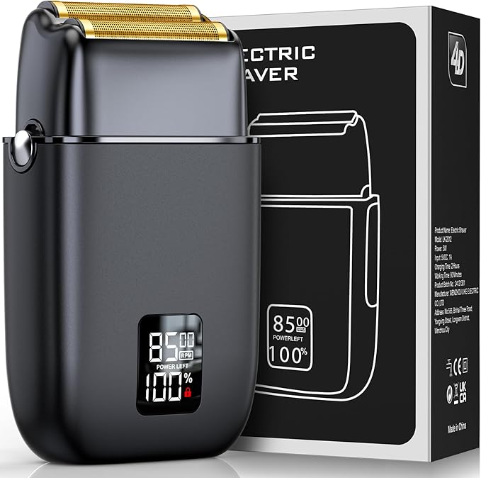 Electric Razor for Men Face, Electric Shavers for Men, Cordless Portable Rechargeable Waterproof Foil Shavers with LED Display, Three Speeds, Travel Lock for Face and Beard Trimmer (Black)