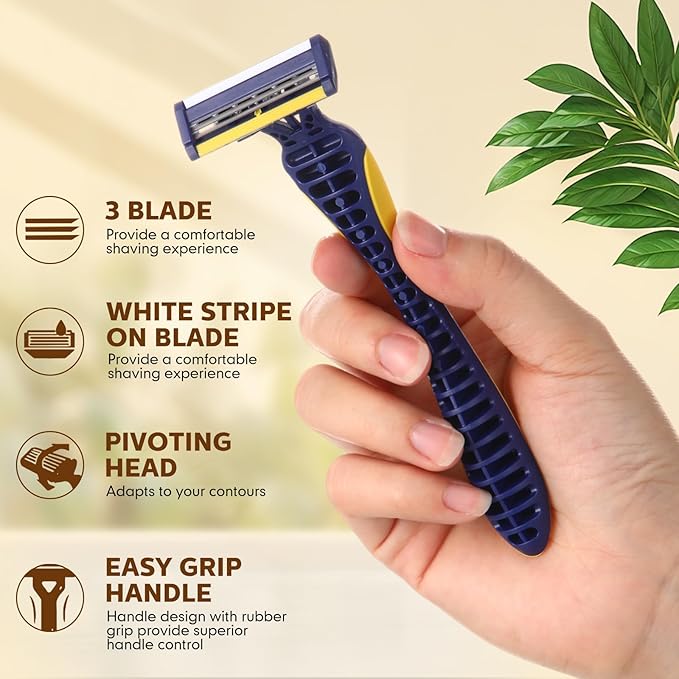 80 Pcs Men's Disposable Razors Bulk 3 blade Disposable Razors Set Sensitive Skin Razor for Men Travel Razors Disposable Head Razor for Hotel Saunas Spa Donations Collective Use Daily