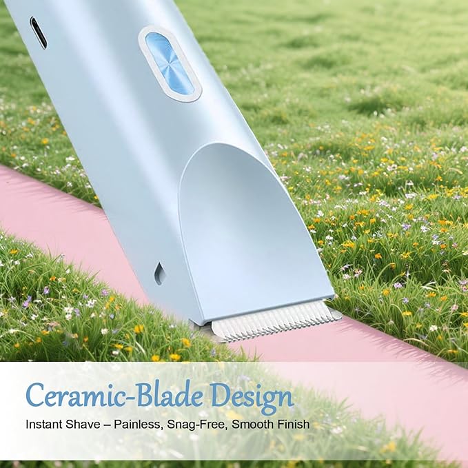 Bikini Trimmer for Women, 2-in-1 Painless Bikini Shaver with Ceramic Blade, Dual-Head Electric Shaver, Ipx7 Waterproof for Shower & Travel, Womens Electric Razor for Armpit Leg Body Facial, Blue