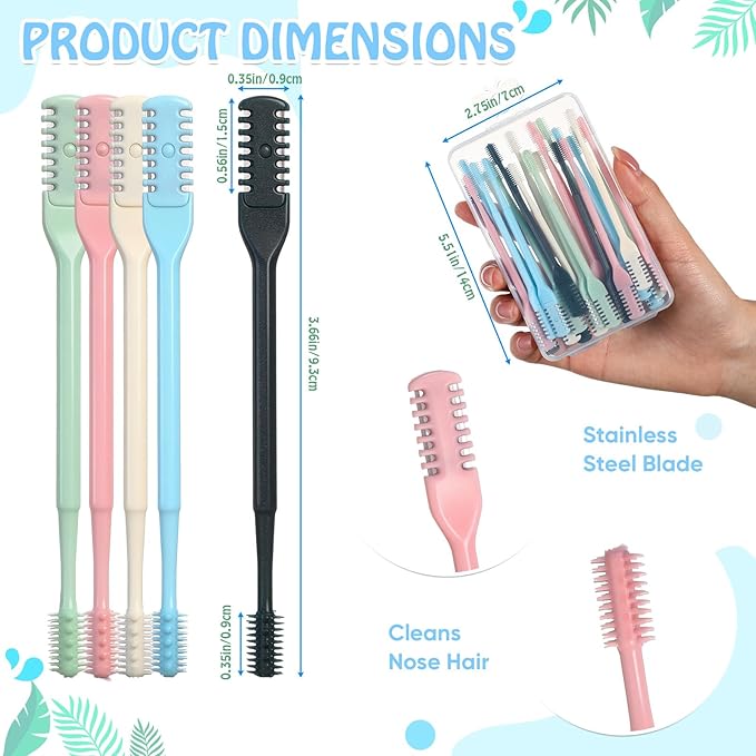 24 Pcs 2-in-1 Nasal Hair Cutter Double Sided Nose Hair Trimmer Bulk for Women Men Portable 360° Rotating Manual Nose Nasal Knife Soft Cleaning Brush Box Package Multicolor