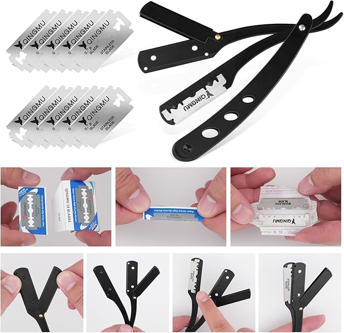 Beard Shaper for Men Beard Shaping Tools - Gifts for Men Beard Template Guide, Straight Edge Razor, 10 PCS Double Edge Blade, Barber Pencil, Beard Comb, Stainless Steel Scissor Mustache Lineup Tools