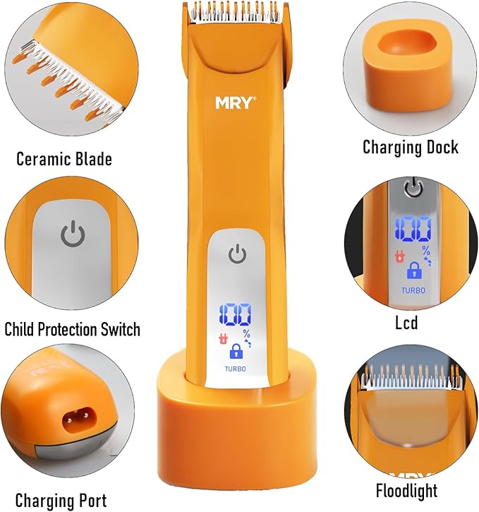 MRY Groin Trimmer for Men Women Ipx6 Waterproof USB Charging Trimmer/Light and Ceramic Blade Electric Trimmer for Men Women for Pubic/Body/Groin Grooming/Face/Legs/Facial (Orange Color)