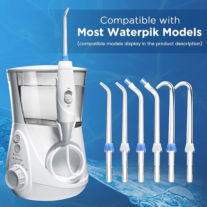 Replacement Tips for Waterpik, Water Flosser Replacement Heads Parts for Waterpik Oral Irrigator(2 Classic Jet Tips + 2 Plaque Chaser Tips + 2 Implant Denture Tips + Storage Case Combo)