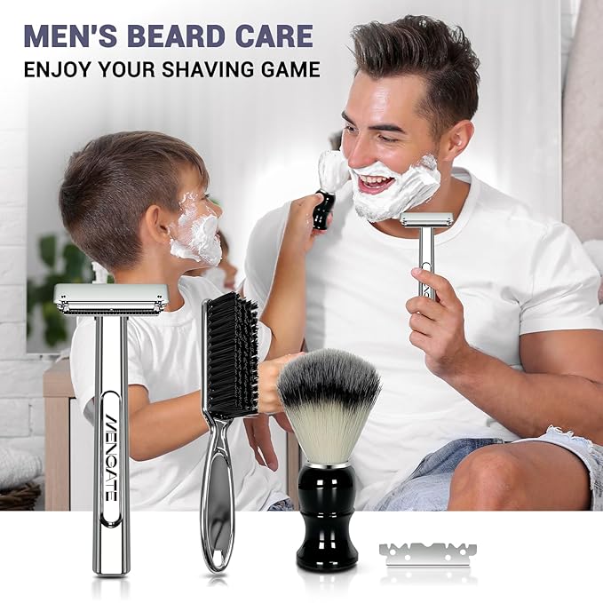 Adjustable 2-Blade Safety Razor Set with Magnetic Head for Men Women - with 10 Blades, Shave Brush - Precision Shaving, Reusable & Plastic-Free Shaver, for Beard, Head, Leg Shaving
