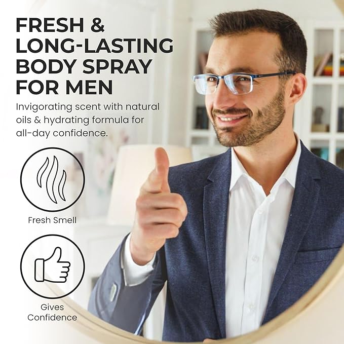 LEG3ND Body Spray for Men - Refreshing & Long-Lasting Fragrance with Natural Essential Oils - Hydrating Body Spray with Mandarin, Vanilla & Cedarwood Notes, 236ml (Black)