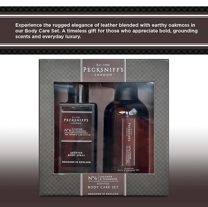 Pecksniffs Mens Bathing Duo Collection – Leather & Oakmoss Scented Body Wash and Body Lotion Gift Set, 2 x 250ml