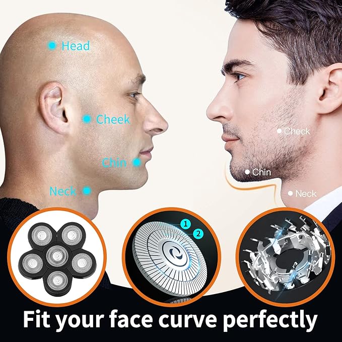 Roziapro Upgrade 6D Electric Shaver Replacement Head Freedom Head Shaver Replacement Blades Head Shavers for Bald Men Replaceable Head Waterproof Blades for Men 5 in 1 Replacement Blade Head(Gray)