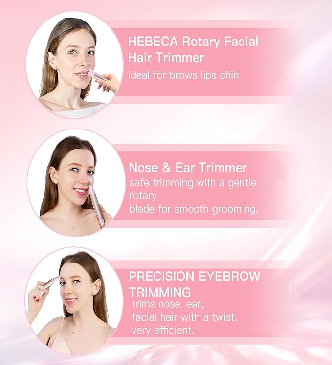 Nose Hair Trimmer for Women 3in1 Facial Hair Removal Trimmer - Metal Body, Rechargeable, Waterproof, Portable - Nose, Ear, Eyebrow, Peach-Fuzz, Lips, Chin (Pink)