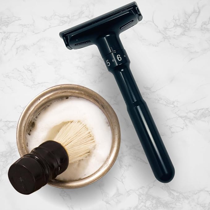 G.B.S Double Edge Safety Razor – Premium Black Steel Shaving Razor with Weighted Handle, Leather Travel Case & 10 DE Blades – Smooth, Close, and Comfortable Shave for Men