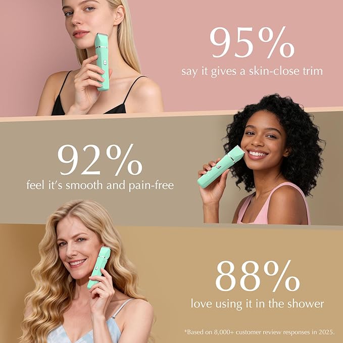 Dermave Bikini Shaver - Dusk Razor with Dual Head Electric Shaver (Body & Facial), IPX7 Waterproof Design, Painless Trimmer for Underarm/Legs/Bikini Line, Fashion Self-Care Gifts for Her (Green)