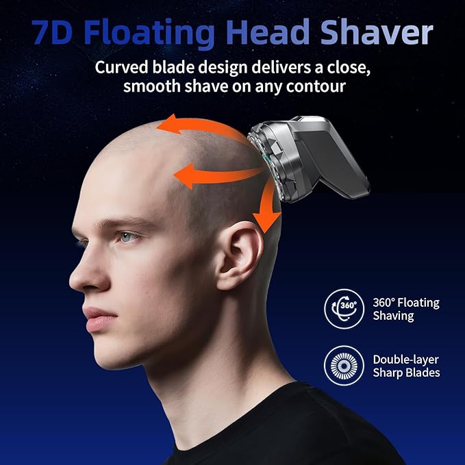 7D Head Shavers for Bald Men - kensen Dual Speed Electric Head Hair Shaver, Long Battery Life Electric Razor IPX6 Waterproof Wet/Dry Shaving LED Display Rechargeable Bald Head Shavers for Men