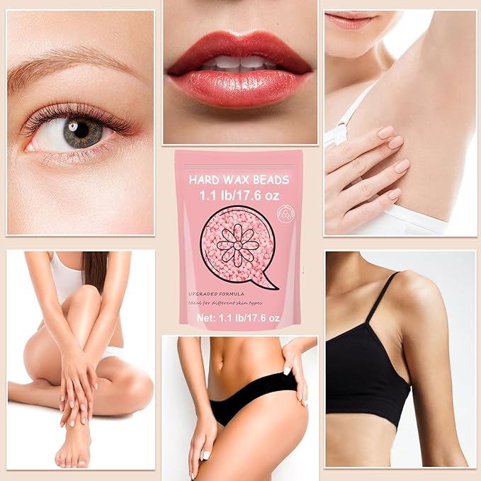 Hard Wax for Hair Removal, 1.1lb/17.6oz, Sensitive Skin wax Beads for Face, Legs, Armpit, Brazilian, Bikini and Full Body at Home, Natural and Gentle Waxing Beads (Rose)
