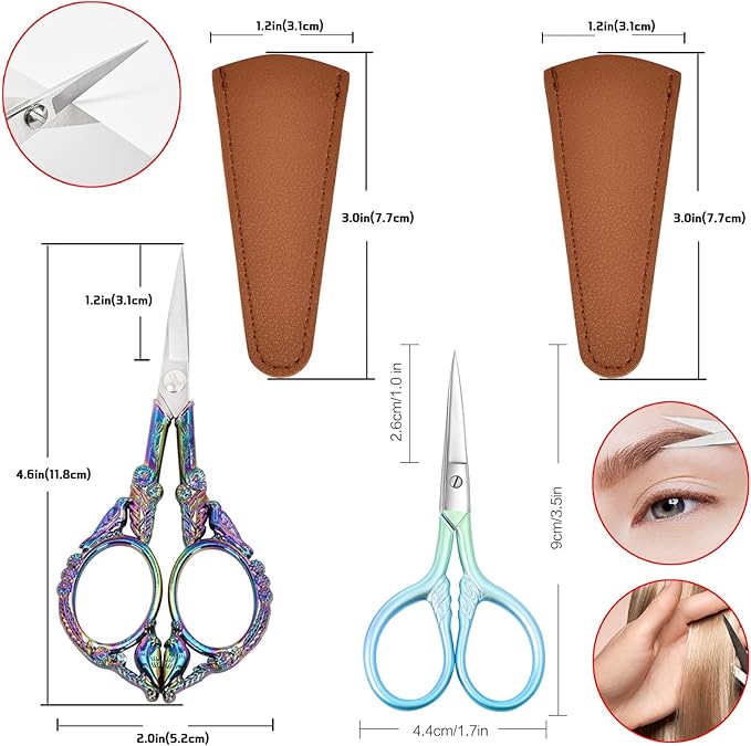 2PCS Vintage Style Scissors - Small Vintage Sharp Detail Shears for DIY Craft, Sewing, Artwork,scissors yarn Needlework Yarn, Fabric Cutting, Thread Snips Color Titanium