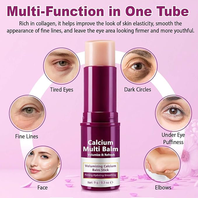Calcium Volume Multi Balm Stick– Moisturizing Face Balm with Collagen & Vitamin E – Hydrating Skincare Stick for Eyes, Neck & Lips – Smooth Texture, Dewy Finish, Suitable for All Skin Types