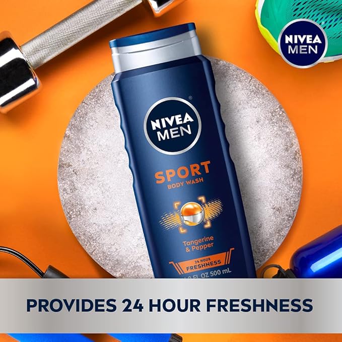 Nivea Men Sport Body Wash with Revitalizing Minerals, 16.9 Fl Oz Bottle (Pack of 2)