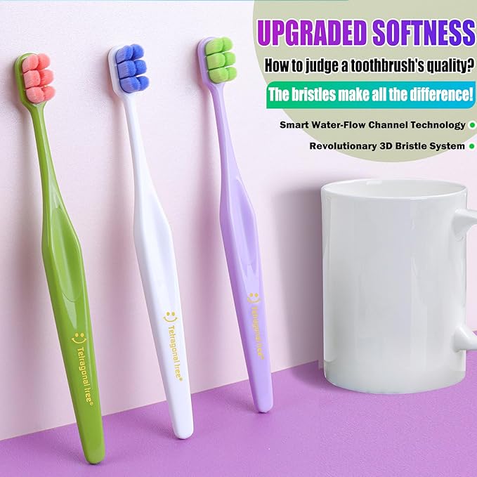6 Pack Extra Soft Toothbrushes for Adults - 10,000 Ultra Soft Bristles for Sensitive Teeth & Receding Gums | Dentist Recommended Gentle Cleaning | BPA-Free | Colors May Vary