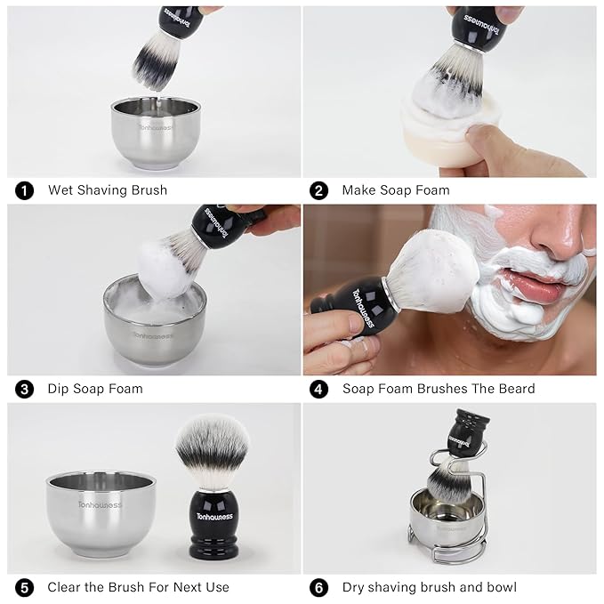 Shaving Brush Kit for Men, 4 in 1 Shaving Brushes Set Includes Nylon Bristle Shave Brush, Shaving Bowl & Stand and Shaving Soap Kit for Men’s Shave Gift