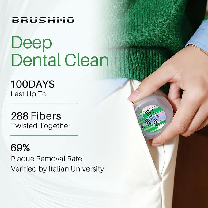 Brushmo Black Floss Air (BB Floss Air) - Ultra Soft & Thin Expanding Gum-Friendly Soothing Mint Dental Floss, Natural Wax Helps Remove Plaque from Teeth, Dentist Designed PTFE & PFAS Free, 275 yd