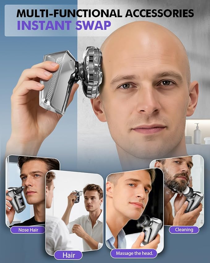 Head Shavers for Blad Men, 7D Floating Blades Electric Head Shaver, IPX7 Waterproof Wet Dry Bald Head Shaver, Magnetic Detachable Rechargable Head Shavers, Gifts for Man Male Father Husband