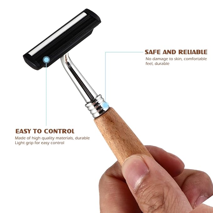Beaupretty Bamboo Handle Safety Razor for Men Reusable Single Blade Manual Shaver Smooth Close Shaving Experience Comfortable Grip 5.11 Inch