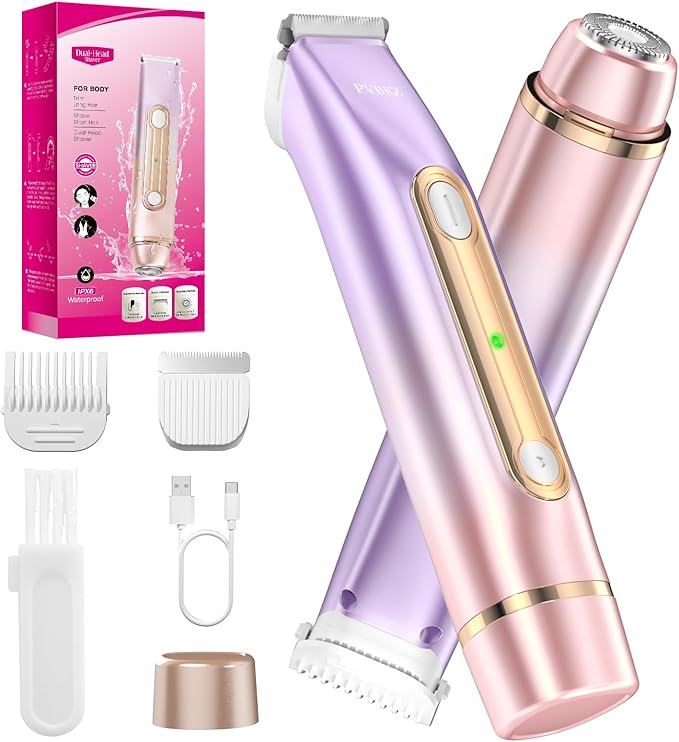 Bikini Trimmer for Women, 2-in-1 Electric Razor for Pubic Hair & Body - Painless Wet/Dry Shaver with IPX7 Waterproof, Rechargeable Cordless Groomer for Legs, Underarm & Face (Mauve)