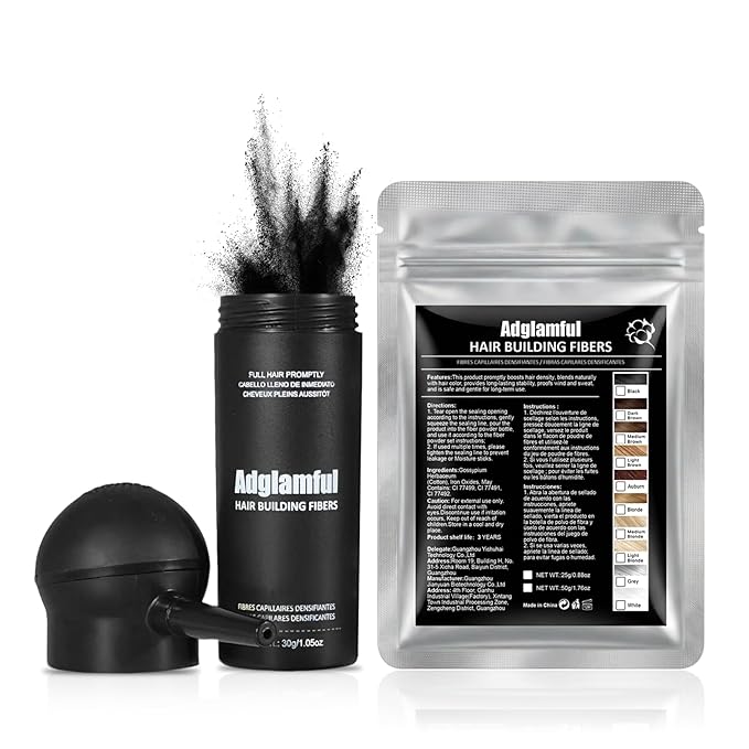 2PCS Hair Fibers for Thinning Hair - Hair Building Fibers Spray with Spray Applicator + Refill Pouch, Undetectable & Long-lasting, Instant Hair Coverage for Adults (Black, 30g+25g)