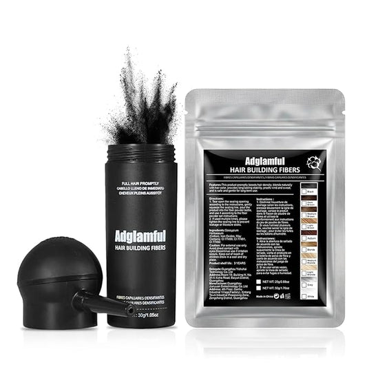 2PCS Hair Fibers for Thinning Hair - Hair Building Fibers Spray with Spray Applicator + Refill Pouch, Undetectable & Long-lasting, Instant Hair Coverage for Adults (Black, 30g+25g)