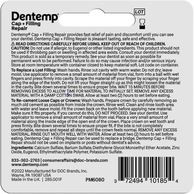 Dentemp Maximum Strength Loose Cap and Lost Filling Repair - Dental Repair Kit for Instant Pain Relief (Pack of 2)
