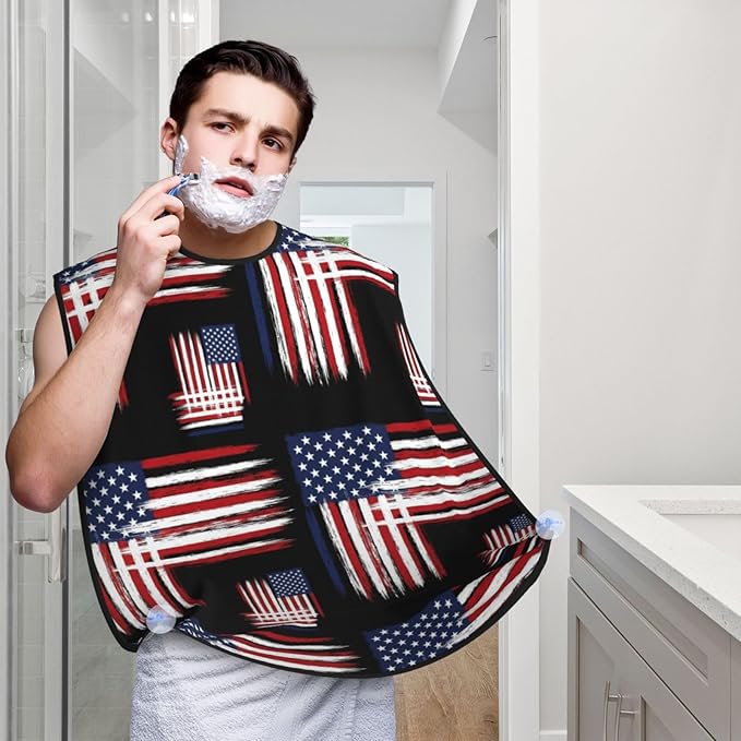 Beard Grooming Cape, Waterproof Hair Catcher for Shaving Trimming, Non-Stick Bib Apron Gifts for Dad Men, USA Flag Grunge Old American Flag Shave Bib