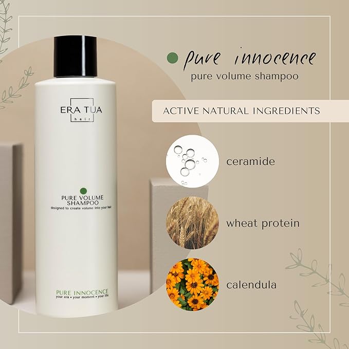 Pure Innocence Volume Shampoo| Dutch Made & Formulated | Volume Boosting moisturizing Shampoo for All Hair Types | Floral Scent of White Jasmine, Rose & Ylang-Ylang Sulfate free |250 ml