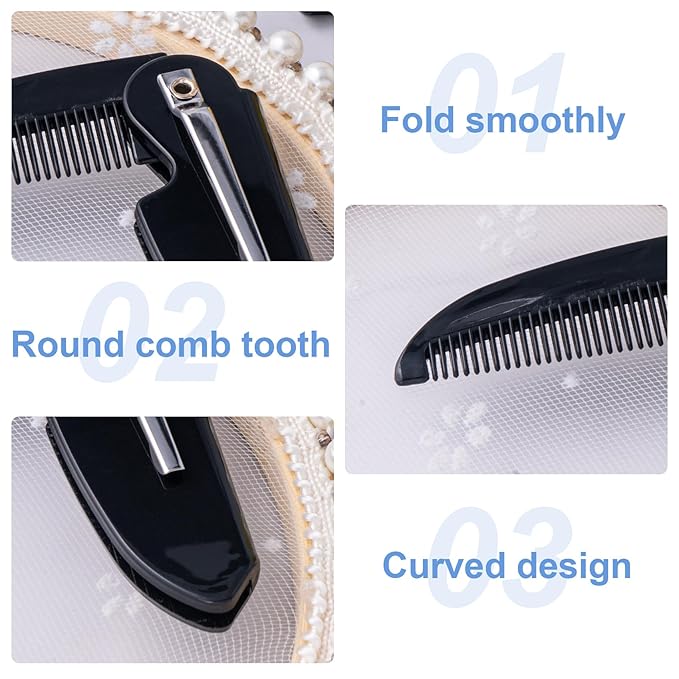 Folding Mustache Comb for Men, Portable Plastic Pocket Moustache Comb, Fine Teeth Beard Straightener Grooming Styling Hair for Men (1 Pcs)