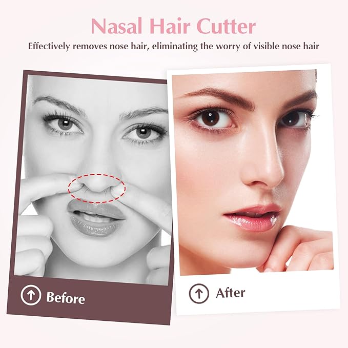 5PCS 2-in-1 Nasal Hair Cutter, 360° Rotating Nose Hair Trimmer Double Sided, Portable Nose Trimmer Manual for Women and Men(Pink)