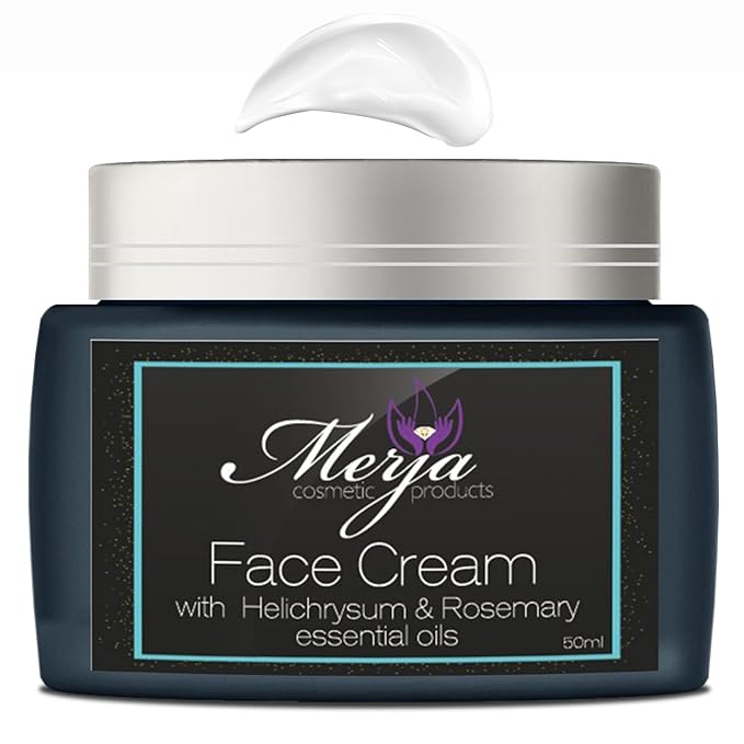 Merja Herbs Anti Acne Face Moisturizer Cream with Helichrysum and Rosemary, Aloe & Collagen - Day and night - Light & Anti Acne & Oil control Moisturizing Cream - Light Floral Fragrance 50ml 1.7oz