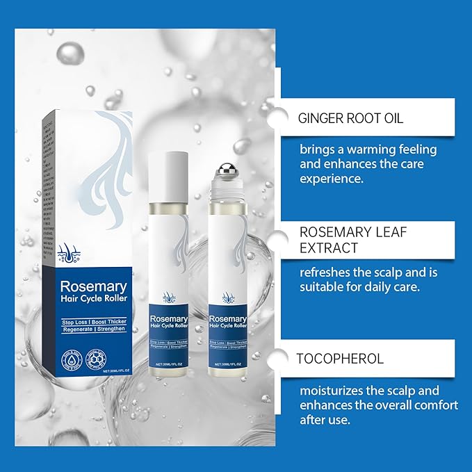 30ml Rosemary Hair Growth Serum Roller - Hair Regrowth Treatment for Thicker & Stronger Hair, Anti-Hair Loss Scalp Care Essence with Ginger & Vitamin E