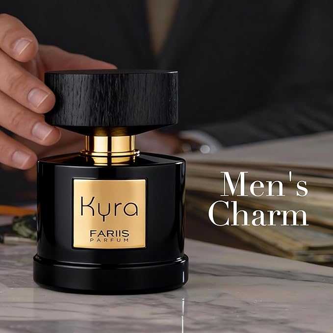 Kyra Eau de Parfum for Men, Woody & Sophisticated Fragrance, Leather and Warm Amber Notes, Long Lasting Masculine Charm, Subtle Yet Memorable Bold Scent, 3.4 Fl Oz