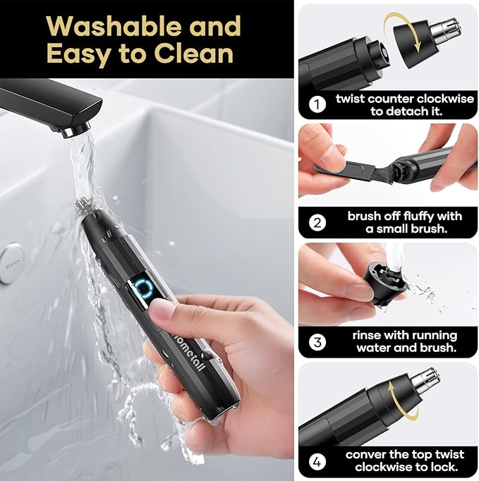 HOMETALL Rechargeable Nose Hair Trimmer for Men Women, Professional Painless Ear Eyebrow & Facial Hair Trimmer - 10,000 RPM Powerful Motor with Dual-Edge Blades, Wet/Dry, Easy to Clean