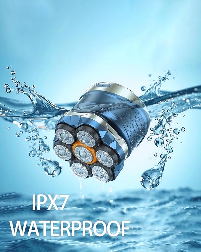 Head Shavers for Bald Men - IPX7 Waterproof Electric Razor with 7D Floating Rotary Blades, LED Display, Wet/Dry Close Shave Grooming Kit for Bald Head, Body, Beard - Ideal Gifts for Men