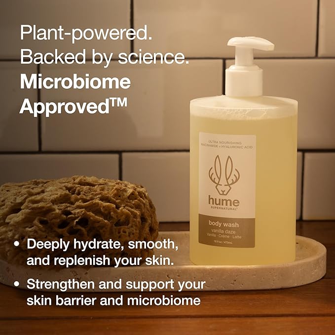 HUME SUPERNATURAL Ultra Nourishing Body Wash, Vanilla Daze, 16 fl oz - Cleanse, nourish and replenish skin with Niacinamide, Hyaluronic Acid, and Prebiotics. Free from Sulfates, Parabens, Phthalates