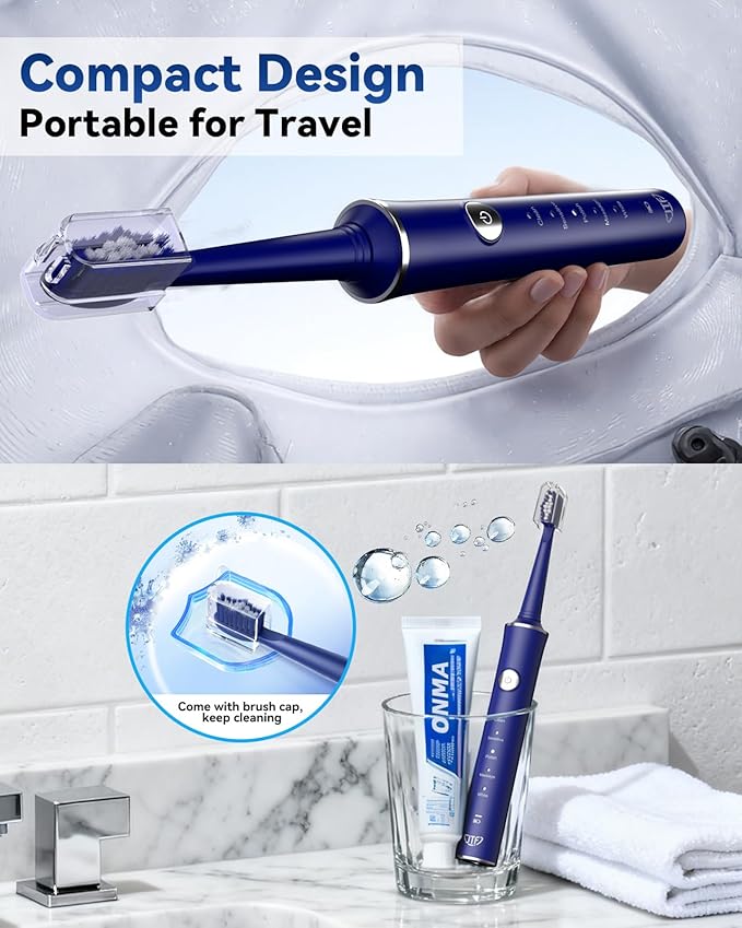 JTF Sonic Electric Toothbrush for Adults & Kids: 5 Modes for Sensitive Teeth, Effective Yet Gentle Cleaning - with 8 Brush Heads & Smart Timer, Rechargeable Portable for Daily Care, Home & Travel Use