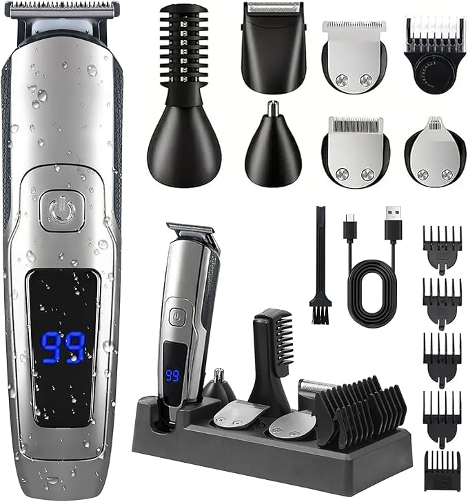 Beard Trimmer for Men, 20 Length Settings, Waterproof Electric Razor for Men with A Razor Stand, Hair Trimmer, Nose Hair Trimmer, Cordless Hair Clippers, All-in-One Grooming Kit